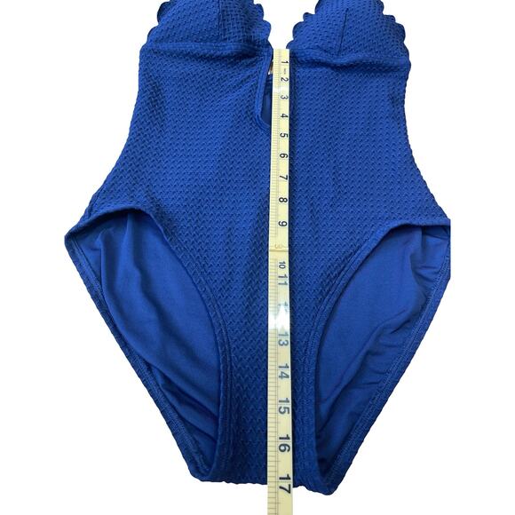 Kate Spade Marina Piccola Scallop Halter Plunge One Piece Navy Swimsuit - Small - Picture 8 of 11